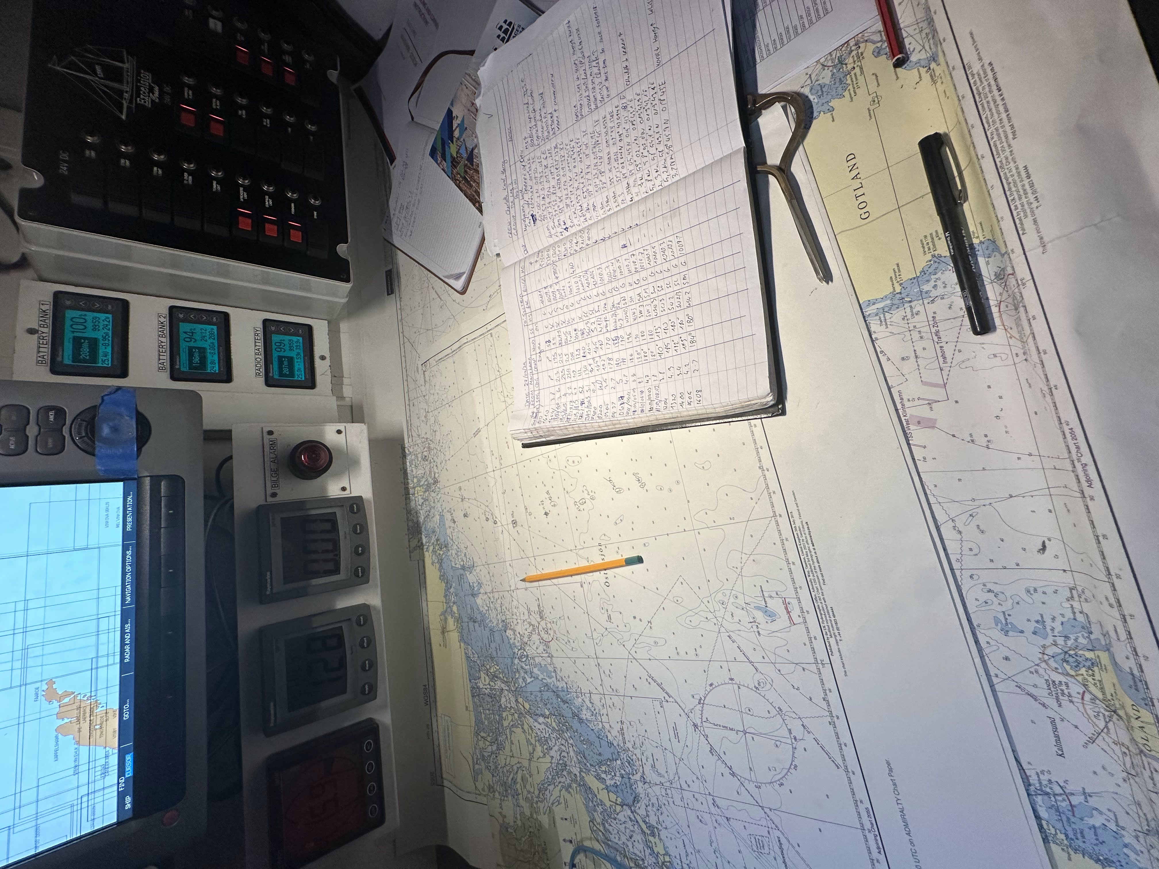 The logbook and the chart showing Gotland